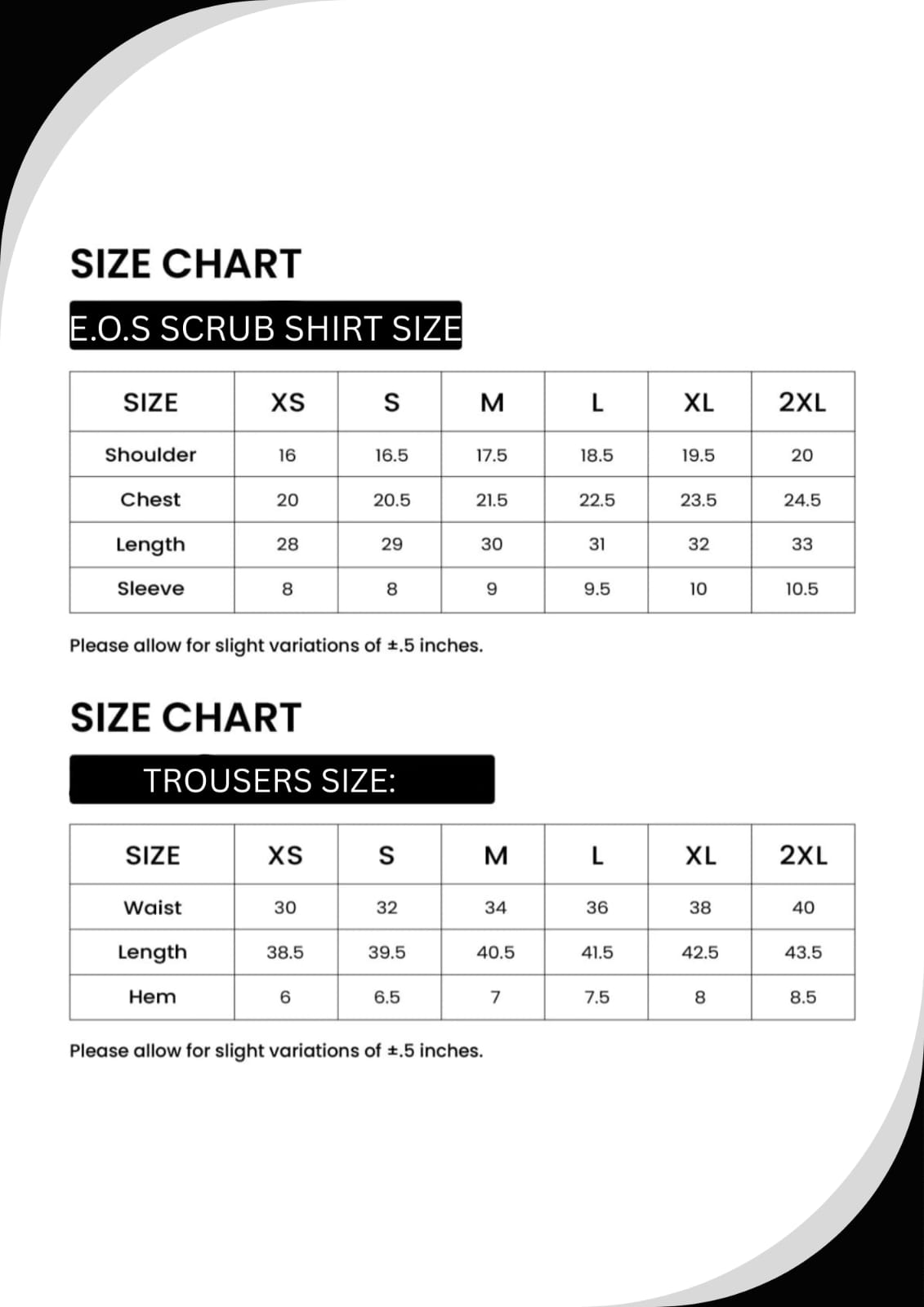Elia Ora Studio Size Chart